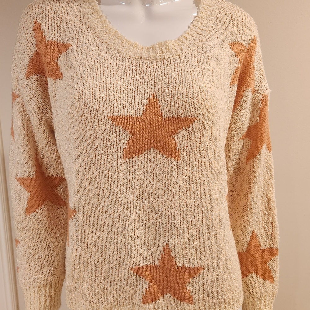 Newbury Kustom Cream Sweater with Orange Star Pattern